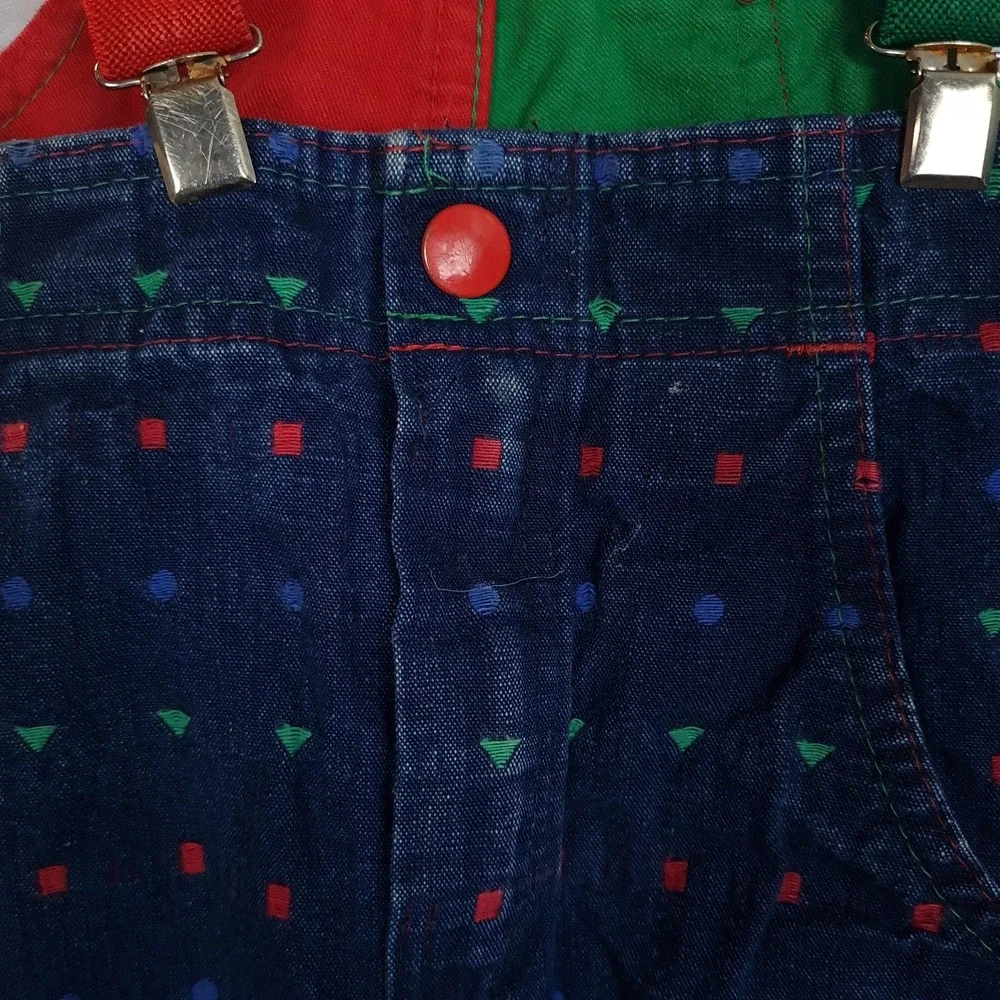 Vintage OshKosh B'gosh Overalls Toddler 3T Vestbak Colorblock Geometric 80s